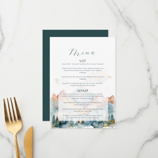 Nevelige Berg Bruiloft Menu (Voorkant / Achterkant in situ)
