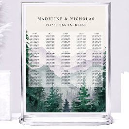 Nevelige bergbos bruiloft zitplaatsenkaart poster