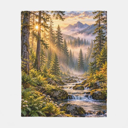 Nevelige Bergbos Fleece Deken (Voorkant)
