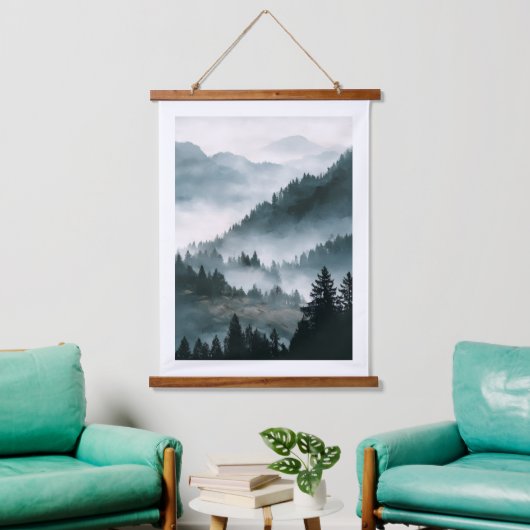 Nevelige bergbosposter hangend wandkleed (Woonkamer)