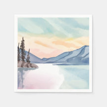 Nevelige Bergen | Lake Tahoe Aquarel