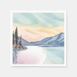 Nevelige Bergen | Lake Tahoe Aquarel Servet