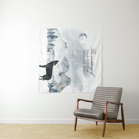 Nevelige Bergen Watercolor Bruiloft Wandkleed (In Situ (horizontaal))