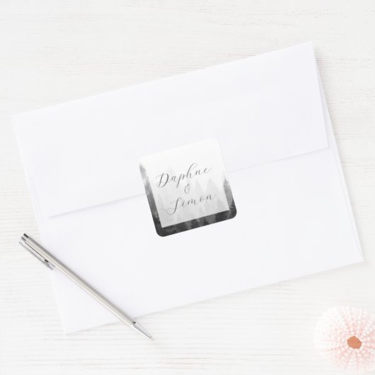 Nevelige Berghuwelijk Vierkante Sticker (Envelop)