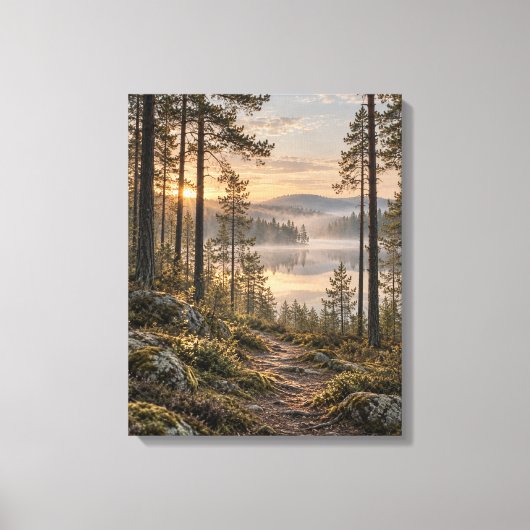 Nevelige Bergvijver Canvas Afdruk (Voorkant)