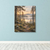 Nevelige Bergvijver Canvas Afdruk (Insitu (Houten vloer))