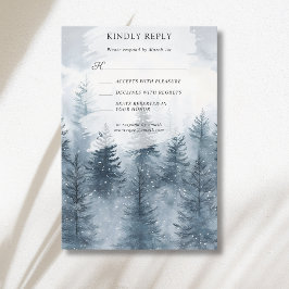 Nevelige Besneeuwde Bos Berg Waterverf Bruiloft RSVP Kaartje