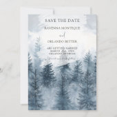 Nevelige Besneeuwde Bos Berg Waterverf Bruiloft Save The Date (Voorkant)