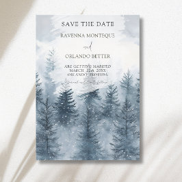 Nevelige Besneeuwde Bos Berg Waterverf Bruiloft Save The Date