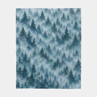 Nevelige blauwe dennenbos watercolorpatroon fleece deken