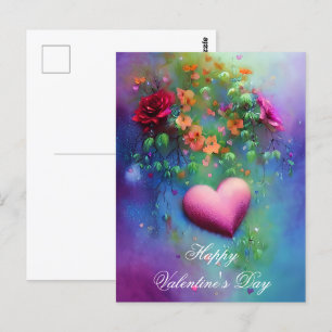 Nevelige bloemen en hart valentijn briefkaart