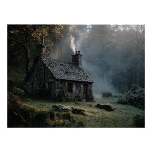 Nevelige Bos Stenen Hut Print Perfect Poster