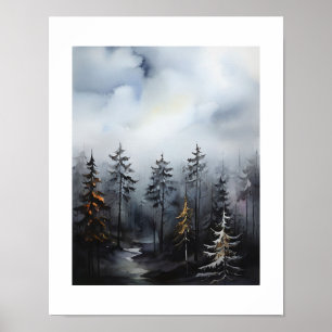 Nevelige bosbomen zicht schilderij poster