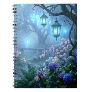 Nevelige echo's uit de tuin van nevelige blauwe mi notitieboek