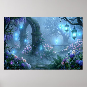 Nevelige echo's uit de tuin van nevelige blauwe mi poster