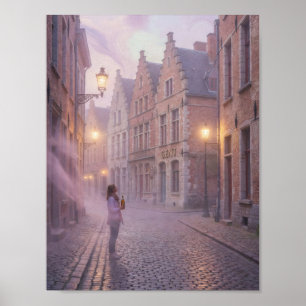 Nevelige Ghentse ochtenddroom straatposter Poster