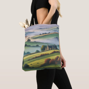 Nevelige Ierse Heuvels Platteland Landschap Boodsc Tote Bag