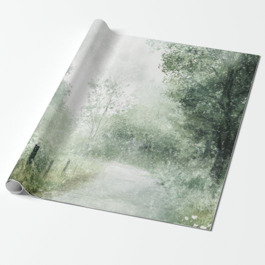 Nevelige landweg bospad landschap (1) cadeaupapier (Uitgerold)