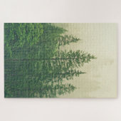 Nevelige Mistige Groene Dennenbomen Foto Legpuzzel (Horizontaal)