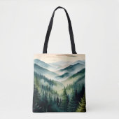 Nevelige Morgen Bergdennen Tote Bag (Voorkant)