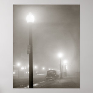 Nevelige Nacht, 1941. Oude Foto Poster