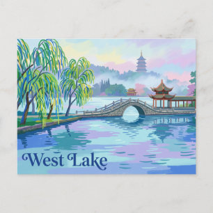 Nevelige ochtend Hangzhou Westmeer China Briefkaart