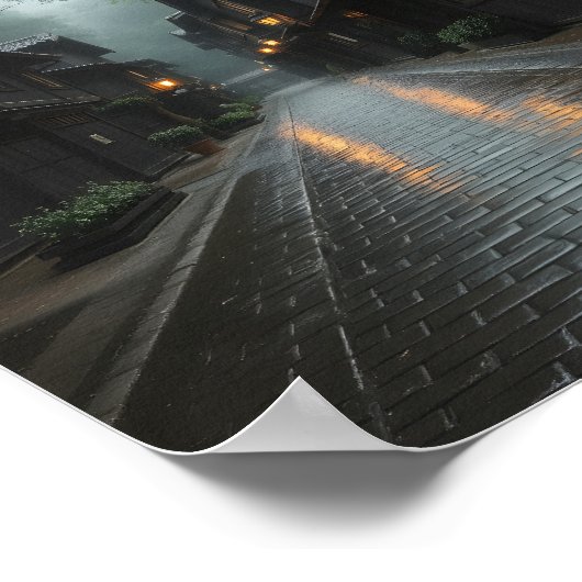 Nevelige ochtend in een Japans dorp Poster (Hoek)