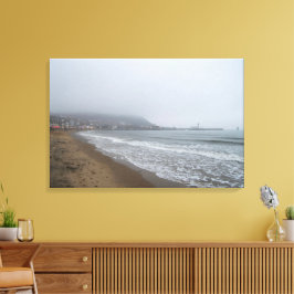 Nevelige ochtend op South Bay Beach, Scarborough Canvas Afdruk
