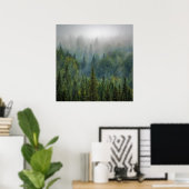 Nevelige pijnbomen bos landschap poster (Thuiskantoor)