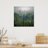 Nevelige pijnbomen bos landschap poster (Keuken)
