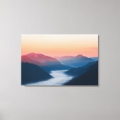 Nevelige rivier Soča bij zonsopgang Canvas Afdruk (Voorkant)