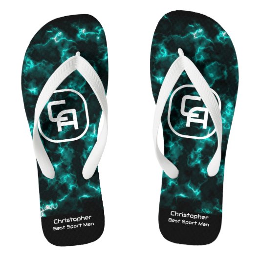 Nevelige rook monogram aqua teenslippers (Voetbed)