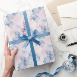 Nevelige Roos en blauwe Waterverfinkt Abstract  Cadeaupapier