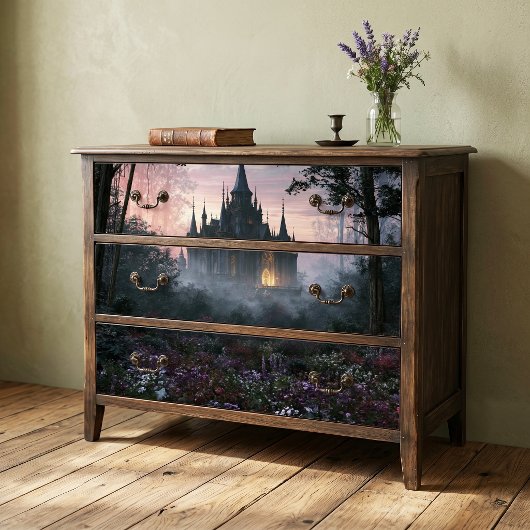 Nevelige Schemering Gotisch Kasteel Bos Decoupage Tissuepapier
