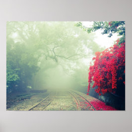 Nevelige spoorwegrails landschapsfoto poster