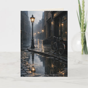 Nevelige straat met vintage fiets Blank Art Card Kaart