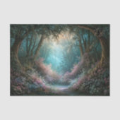 Nevelige Teal Betoverde Bosrand Decoupage Tissuepapier (Voorkant)