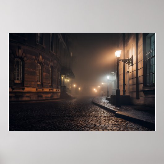 Nevelige Victoriaanse Kasse Steen Steeg Gloed Poster (Voorkant)