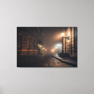 Nevelige Victoriaanse Klinkerstraat Gloed Canvas Afdruk