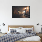 Nevelige Victoriaanse Klinkerstraat Gloed Canvas Afdruk (Insitu (Slaapkamer))