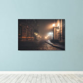 Nevelige Victoriaanse Klinkerstraat Gloed Canvas Afdruk (Insitu (Houten vloer))