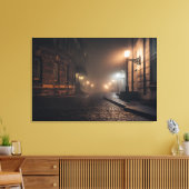 Nevelige Victoriaanse Klinkerstraat Gloed Canvas Afdruk (Insitu (Woonkamer))