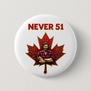 Never 51, Canada Flag Maple Leaf, Canadees Man, Ronde Button 5,7 Cm