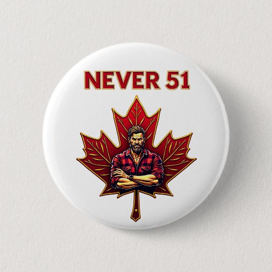 Never 51, Canada Flag Maple Leaf, Canadees Man, Ronde Button 5,7 Cm (Voorkant)