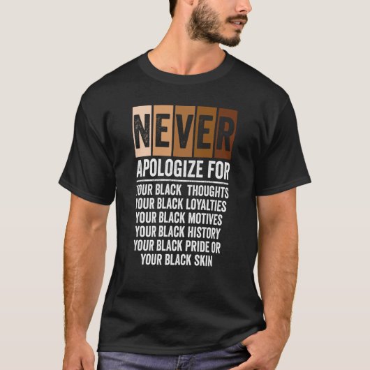 Never Apologize Black History Month BLM Melanin Pr T-shirt (Voorkant)
