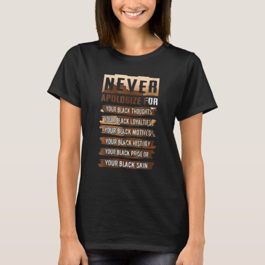 Never Apologize Black History Month BLM Melanin Pr T-shirt (Voorkant)