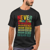 Never Apologize Black History Month BLM Melanin Pr T-shirt (Voorkant)