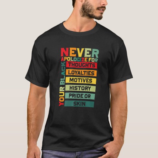 Never Apologize Black History Month BLM Melanin Pr T-shirt (Voorkant)