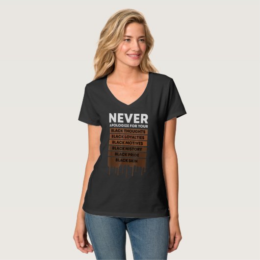 Never Apologize Black History Month BLM Melanin Pr T-shirt (Voorkant volledig)