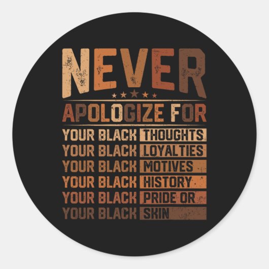 Never Apologize For Your Black History Juneteenth  Ronde Sticker (Voorkant)
